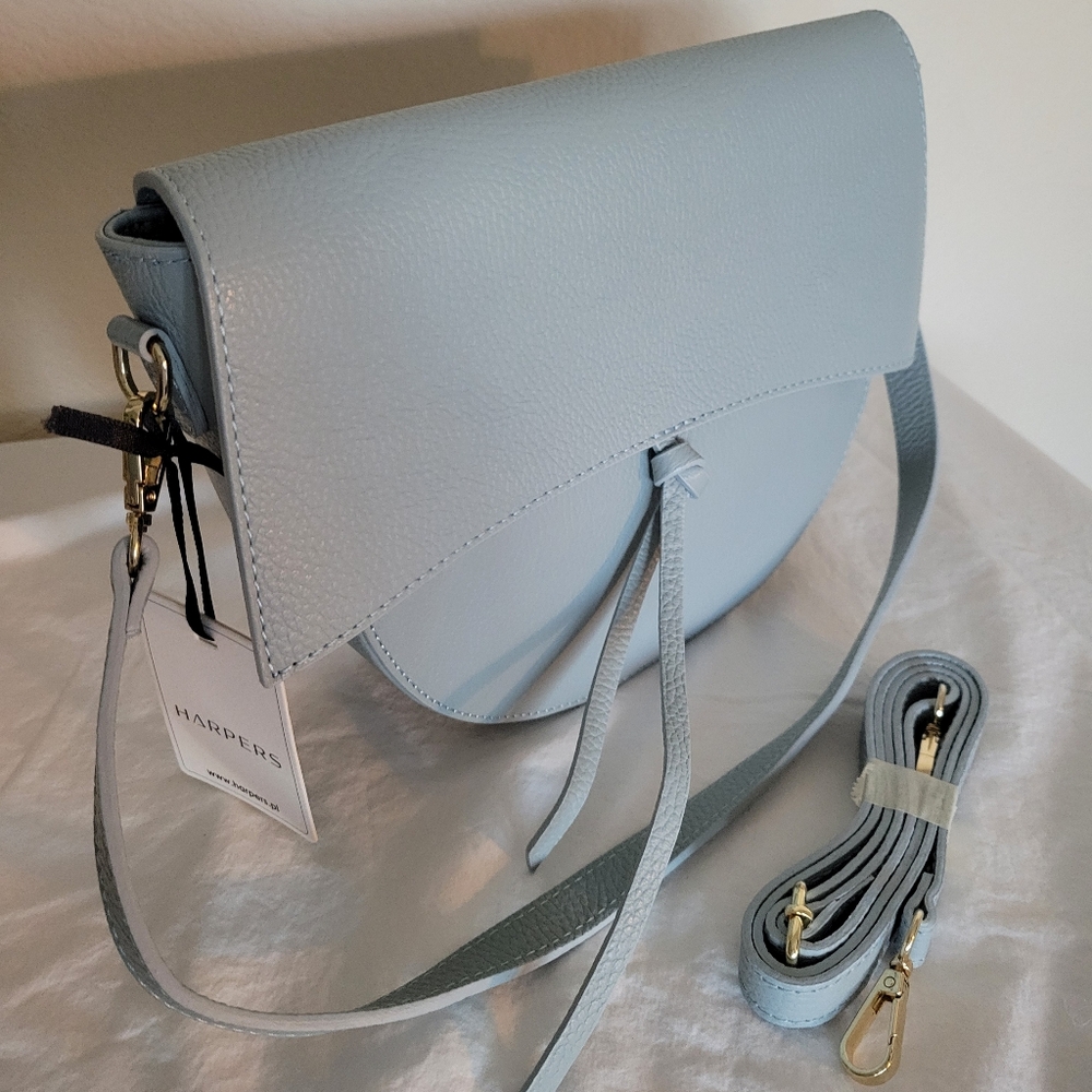 Blue leather handbag. Made in Italy. New